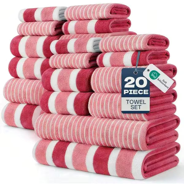 20pcs Soft & Absorbent Towel Set | Quick-Dry Towels For Bathroom, Sports & Beach | 280gsm,Includes 4 Bath Towels, 8 Hand Towels, 8 Washcloths| Lightweight & Skin-Friendly Essentials